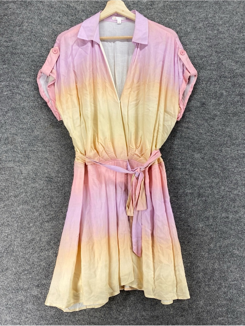 Pastel Ombre Belted Shirt Dress – Pink, Lavender & Yellow